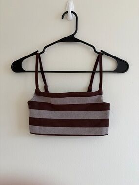 Free people movement Striped Knit Crop Tank Top in Brown and Gray
